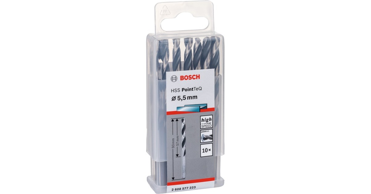 Bosch HSS-Spiralbohrer PointTeQ, Ø 5,5mm x 93mm, 10 Stück(Arbeitslänge 57mm)