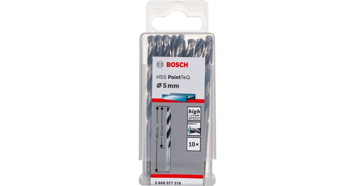 Bosch HSS-Spiralbohrer PointTeQ, Ø 5mm x 86mm, 10 Stück(Arbeitslänge 52mm)