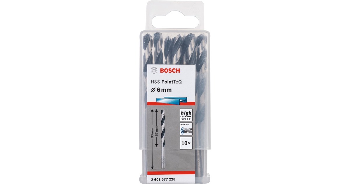 Bosch HSS-Spiralbohrer PointTeQ, Ø 6mm x 93mm, 10 Stück(Arbeitslänge 57mm)