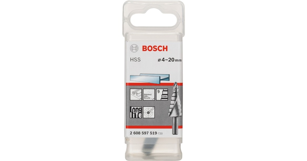 Bosch HSS-Stufenbohrer, Ø 4mm - Ø 20mm(9 Stufen, mit Spiralnut)