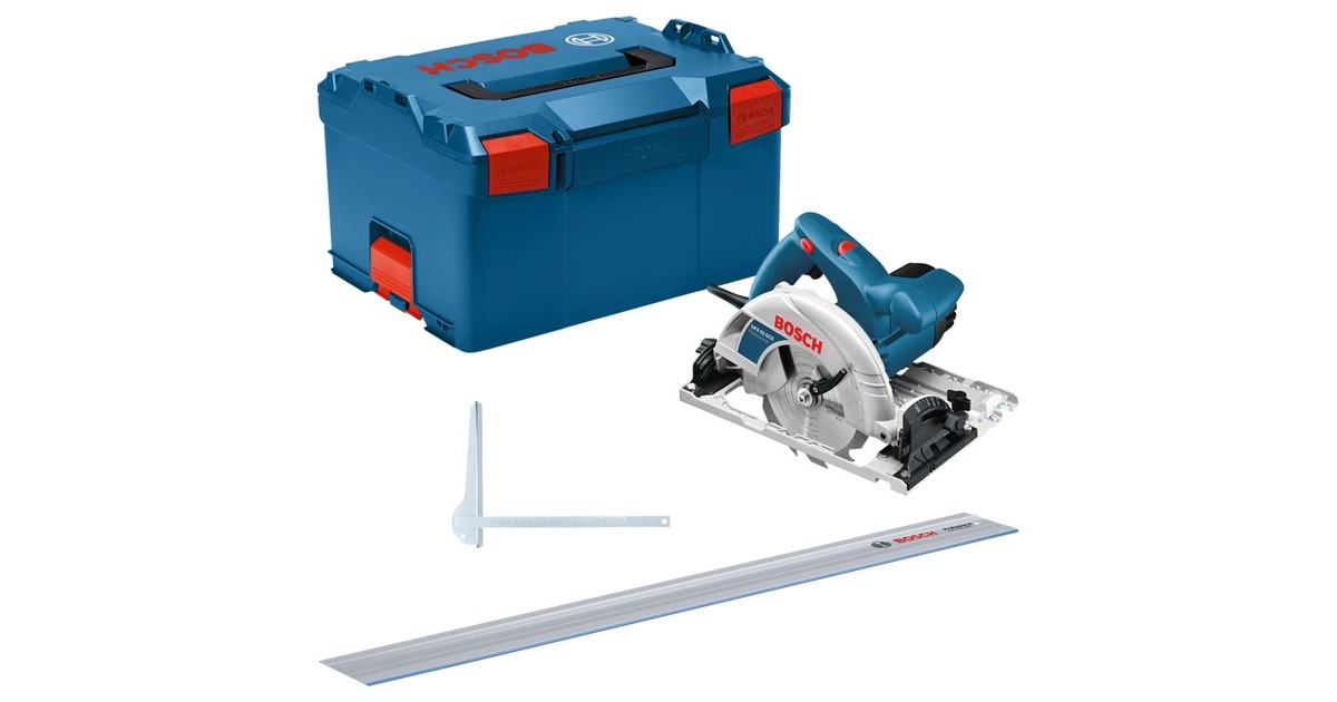 Bosch Handkreissäge GKS 55+ GCE Professional(blau, 1.350 Watt, L-BOXX, Führungsschiene FSN 1400)