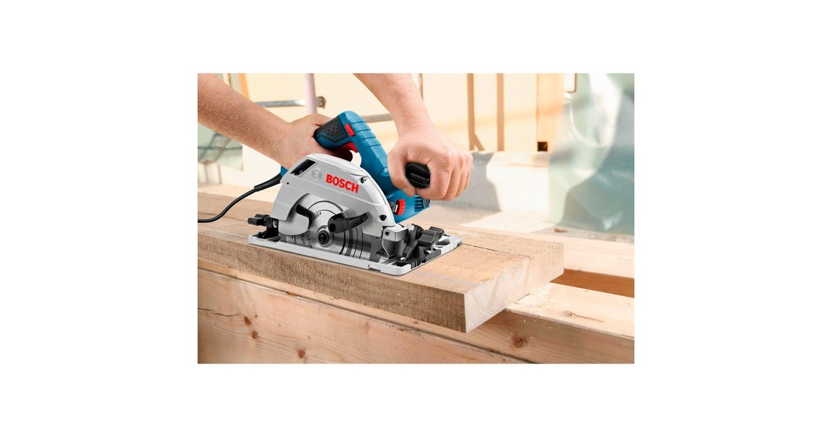 Bosch Handkreissäge GKS 55+ GCE Professional(blau, 1.350 Watt, L-BOXX, Führungsschiene FSN 1400)