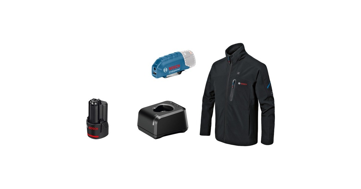 Bosch Heat+Jacket GHJ 12+18V Kit Größe XL, Arbeitskleidung(schwarz, inkl. Ladeadapter GAA 12V-21, 1x 12-Volt-Akku)