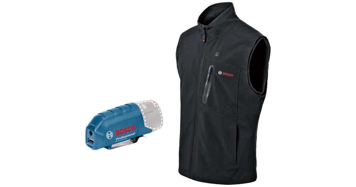 Bosch Heat+Jacket GHV 12+18V Kit Größe XL, Arbeitskleidung(schwarz, inkl. Ladegerät GAL 12V-20 Professional, 1x Akku GBA 12V 2.0Ah)