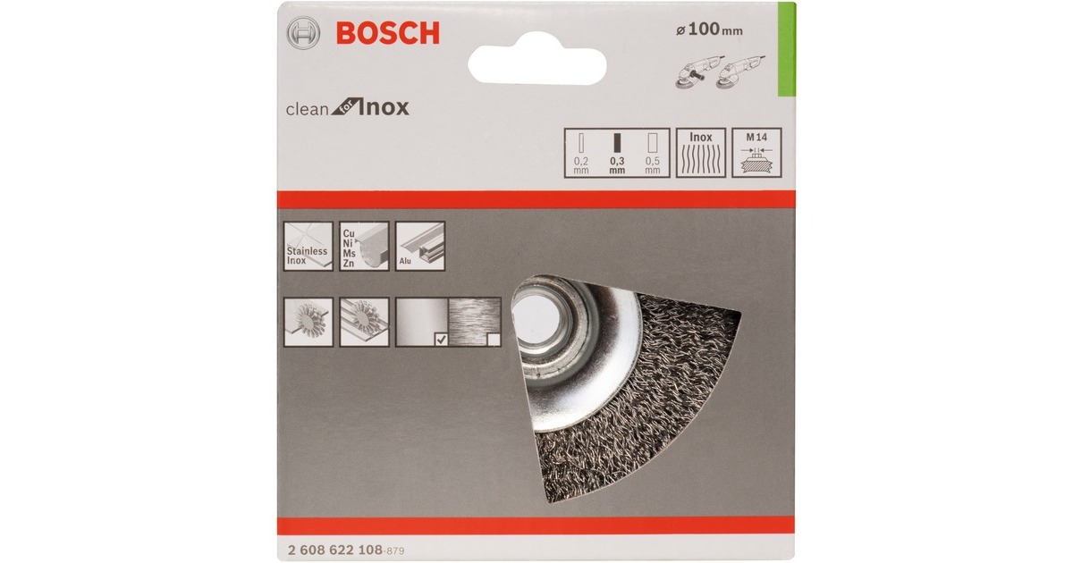 Bosch Kegelbürste Clean for Inox, Ø 75mm, gewellt(0,35mm Edelstahldraht, M14, für Winkelschleifer)