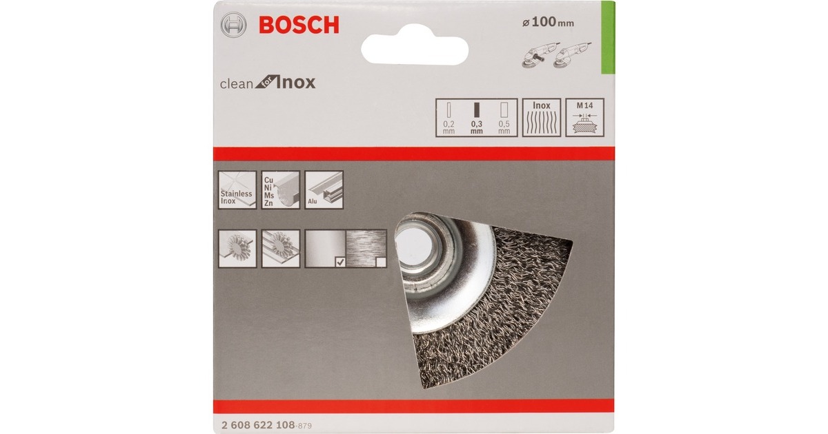 Bosch Kegelbürste Clean for Inox, Ø 75mm, gewellt(0,35mm Edelstahldraht, M14, für Winkelschleifer)
