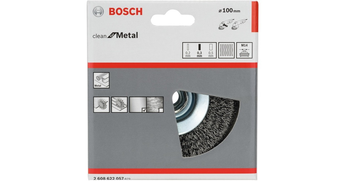 Bosch Kegelbürste Clean for Metal, Ø 100mm, gewellt(0,3mm Stahldraht, M14, für Winkelschleifer)