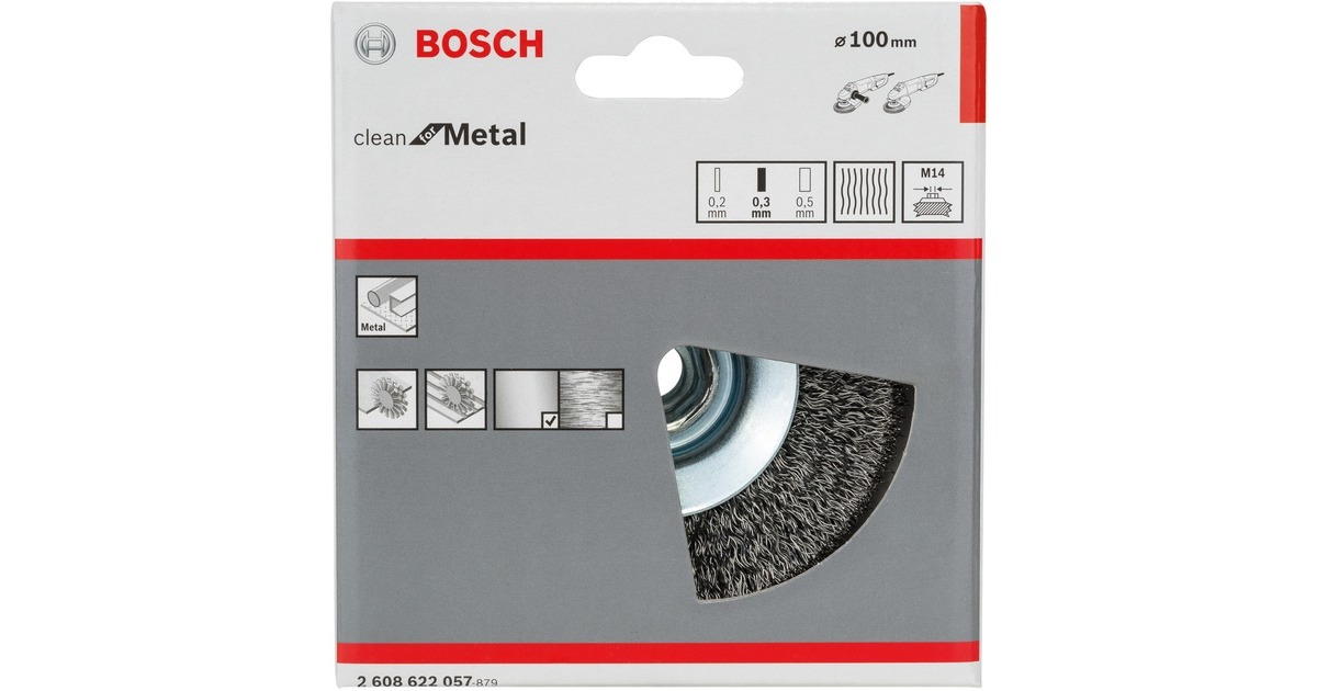 Bosch Kegelbürste Clean for Metal, Ø 100mm, gewellt(0,3mm Stahldraht, M14, für Winkelschleifer)