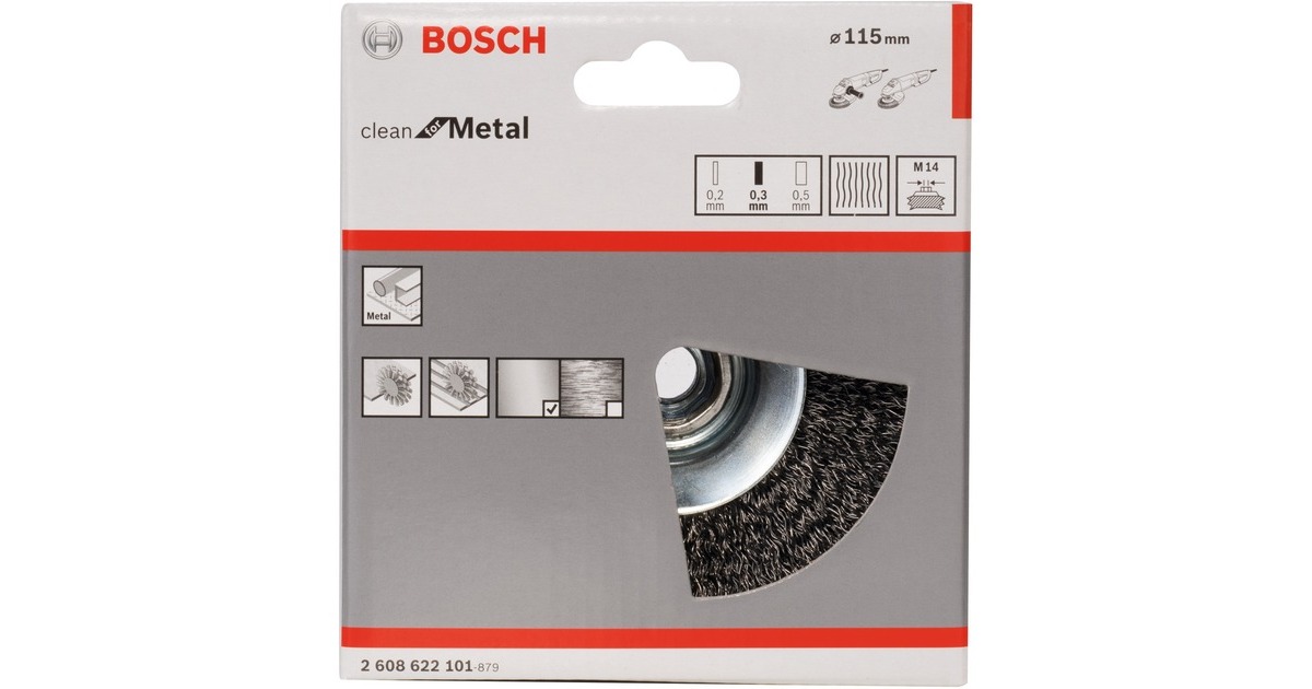 Bosch Kegelbürste Clean for Metal, Ø 115mm, gewellt(0,3mm Stahldraht, M14, für Winkelschleifer)