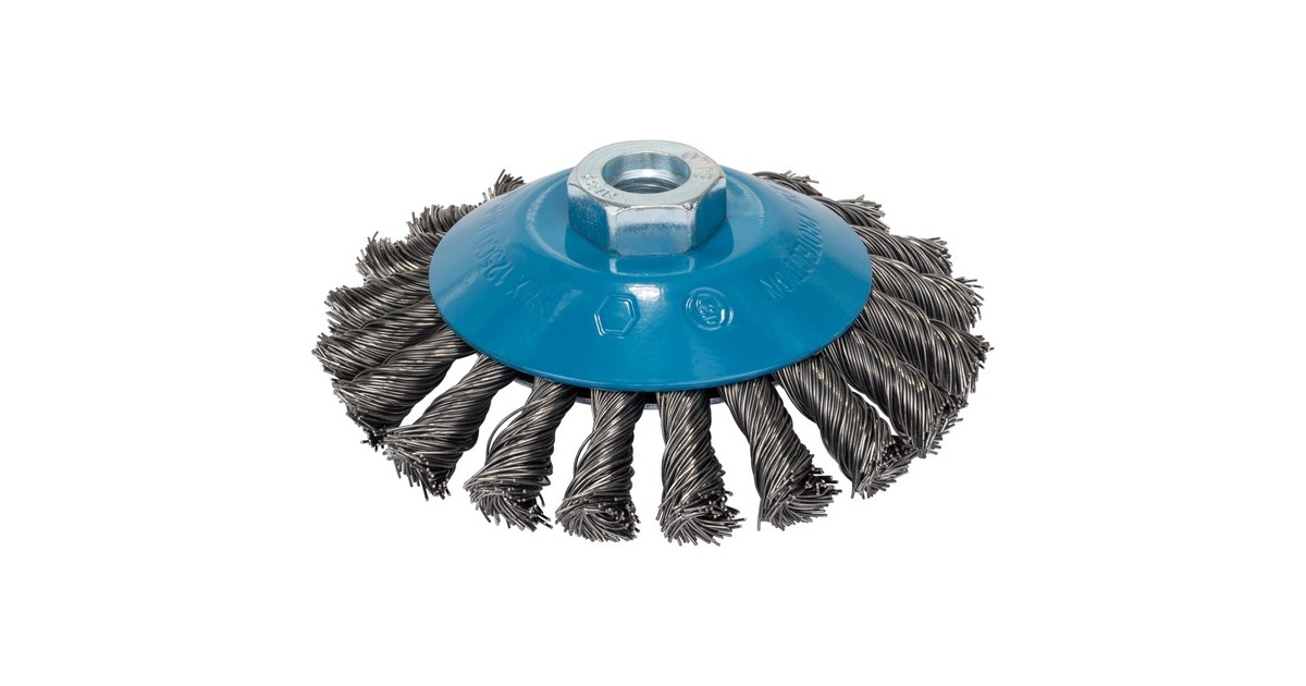Bosch Kegelbürste Heavy for Metal, Ø 115mm, gezopft(0,5mm Stahldraht, M14, für Winkelschleifer)