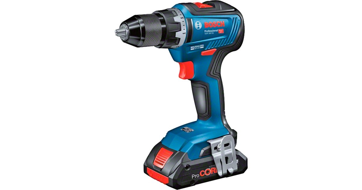 Bosch Kombi-Set 18V: GSR 18V-55 + GWS 18V-7 + GBH 18V-22, Werkzeug-Set(blau, 2x Akku ProCORE18V 4,0Ah, Werkzeugtasche)