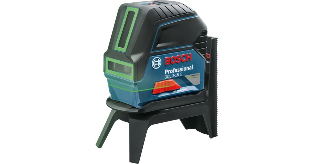 Bosch Kombilaser GCL 2-15 G, Kreuzlinienlaser(blau/schwarz, mit grünen Laserlinien, roten Lotpunkten)