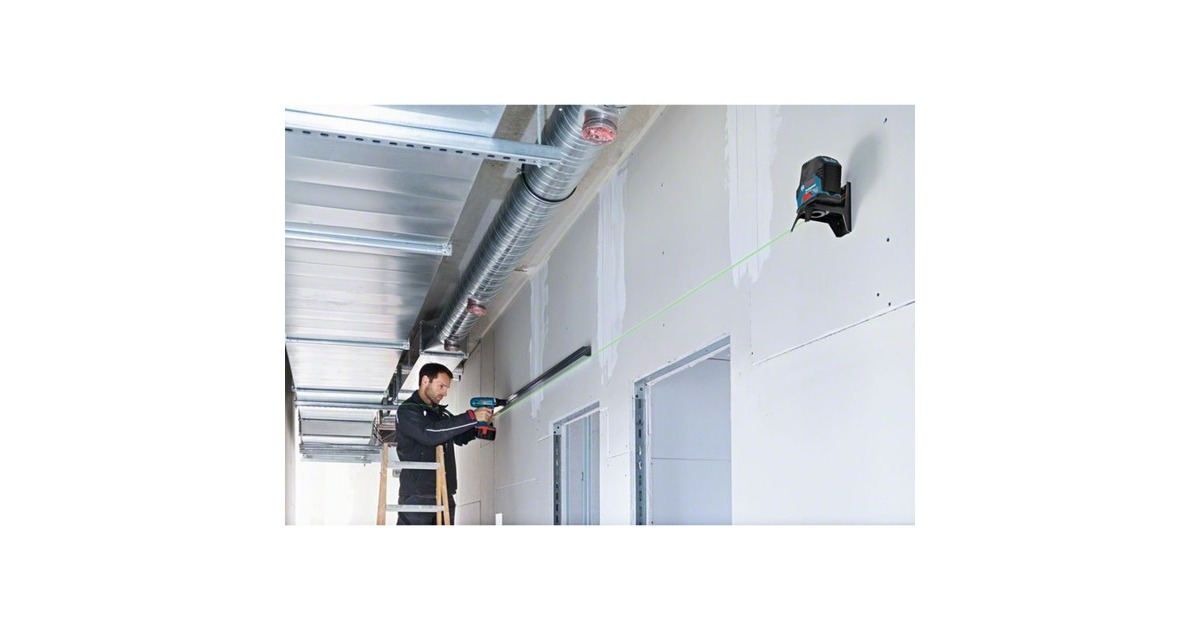 Bosch Kombilaser GCL 2-15 G, Kreuzlinienlaser(blau/schwarz, mit grünen Laserlinien, roten Lotpunkten)