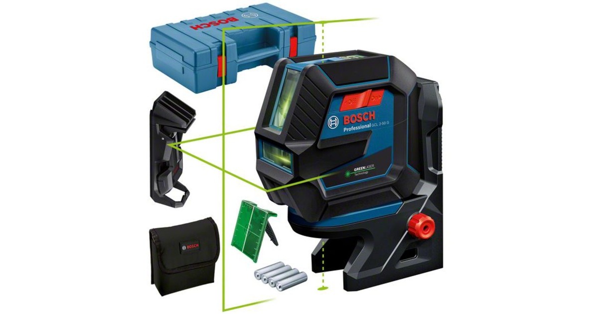 Bosch Kombilaser GCL 2-50 G Professional, mit Deckenklemme, Kreuzlinienlaser(blau/schwarz, grüne Laserlinien, mit Halterung RM10 Professional)