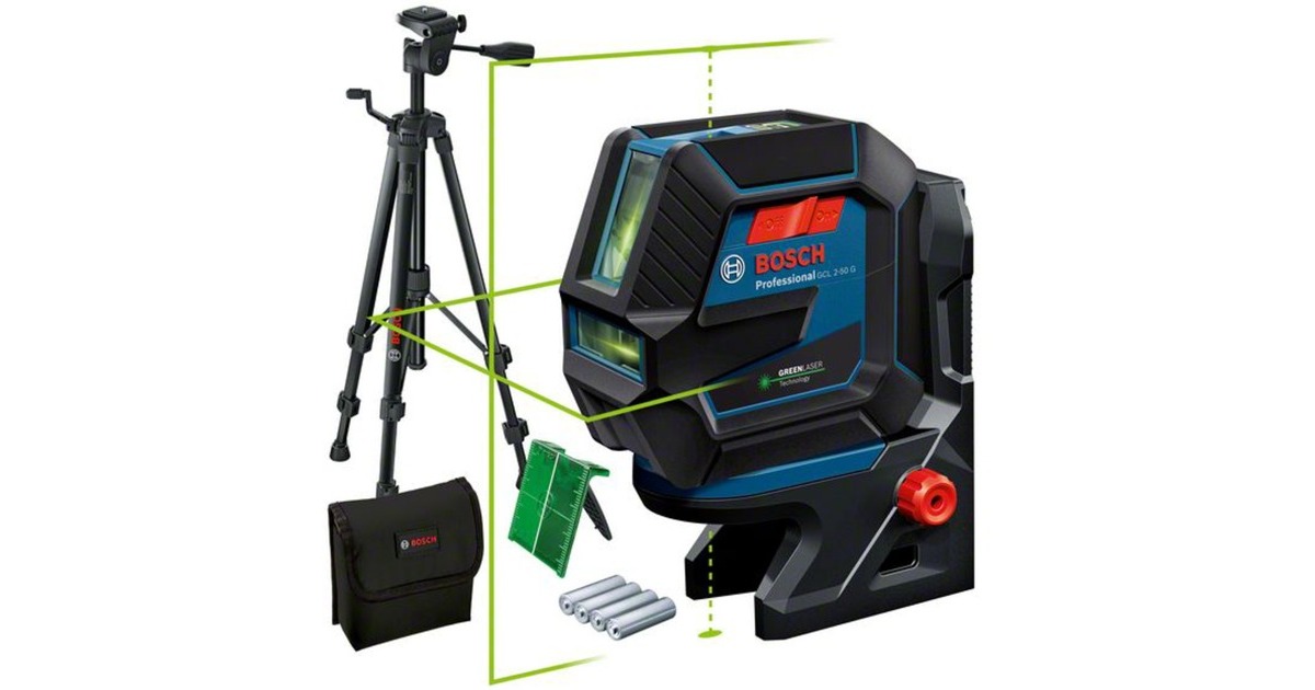 Bosch Kombilaser GCL 2-50 G Professional, mit TRIPOD, Kreuzlinienlaser(blau/schwarz, grüne Laserlinien, mit Halterung RM10 Professional)