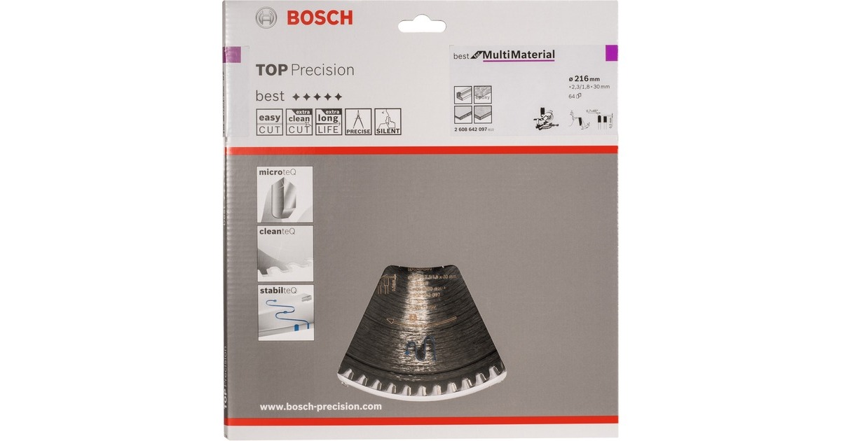Bosch Kreissägeblatt Best for Multi Material, Ø 216mm, 64Z(Bohrung 30mm, für Kapp- & Gehrungssägen)