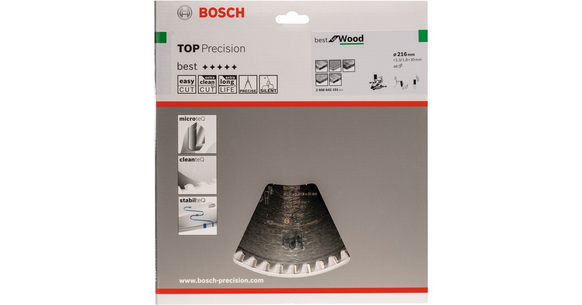 Bosch Kreissägeblatt Best for Wood, Ø 216mm, 48Z(Bohrung 30mm, für Kapp- und Gehrungssägen)