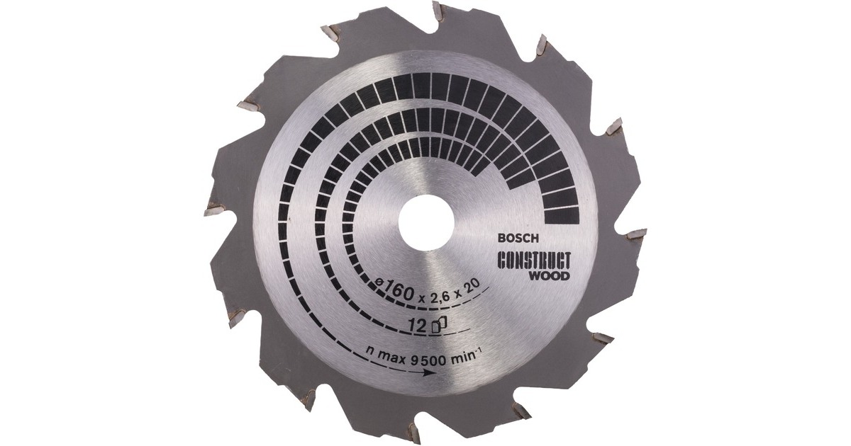 Bosch Kreissägeblatt Construct Wood, Ø 160mm, 12Z(Bohrung 20mm, für Handkreissägen)