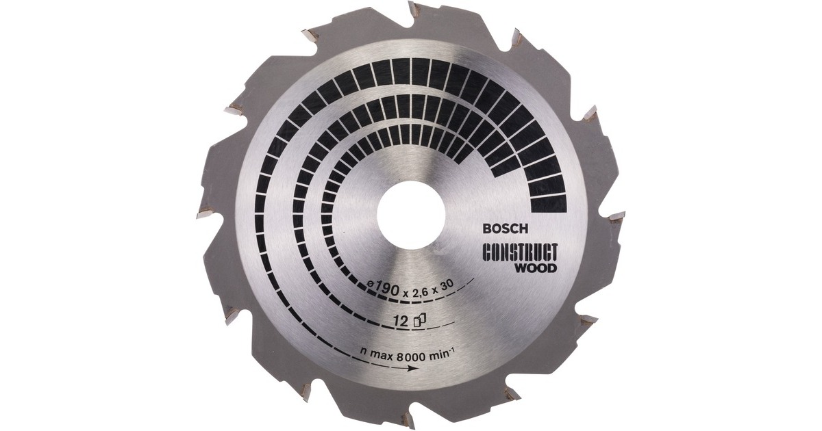 Bosch Kreissägeblatt Construct Wood, Ø 190mm, 12Z(Bohrung 30mm, für Handkreissägen)