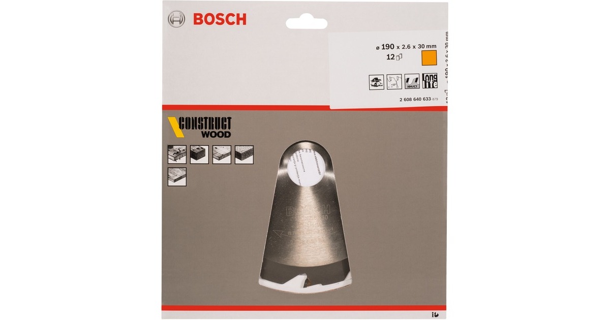 Bosch Kreissägeblatt Construct Wood, Ø 190mm, 12Z(Bohrung 30mm, für Handkreissägen)