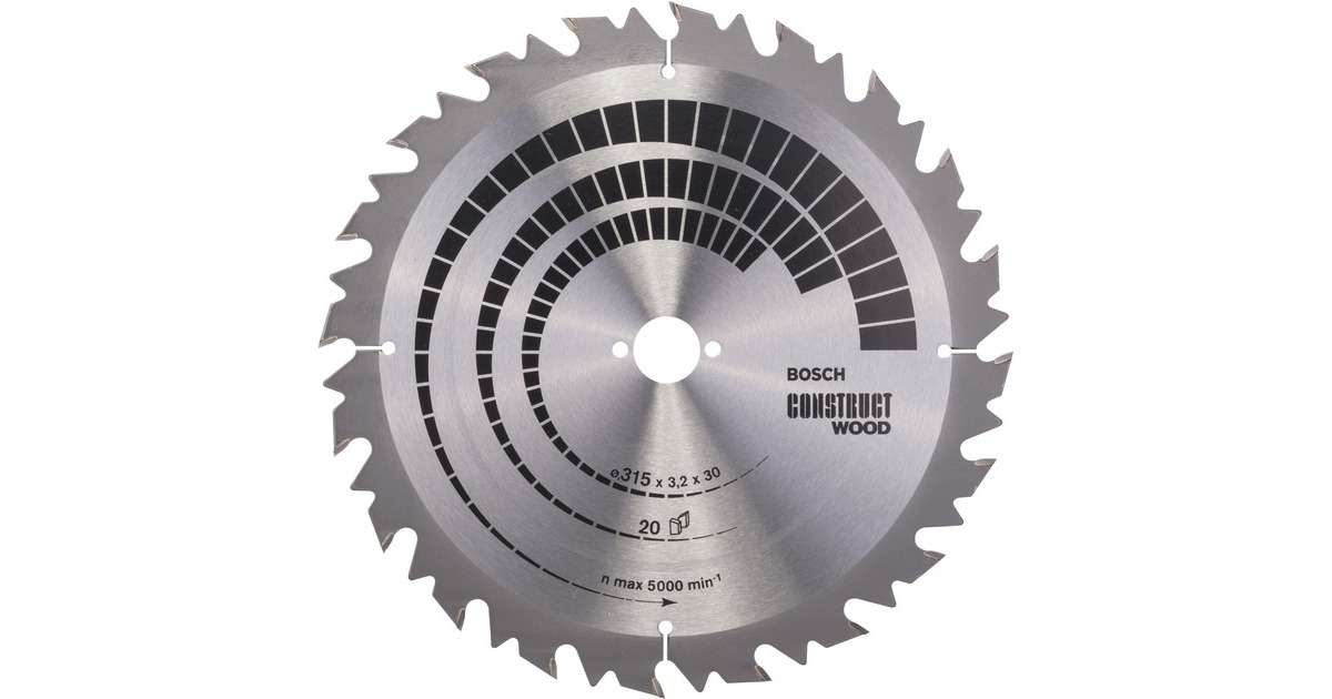 Bosch Kreissägeblatt Construct Wood, Ø 315mm, 20Z(Bohrung 30mm, für Tischkreissägen)