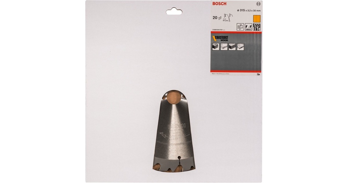 Bosch Kreissägeblatt Construct Wood, Ø 315mm, 20Z(Bohrung 30mm, für Tischkreissägen)