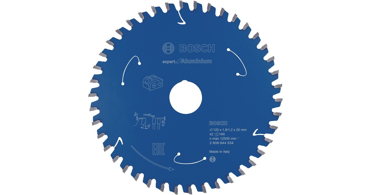 Bosch Kreissägeblatt Expert for Aluminium, Ø 120mm, 42Z(Bohrung 20mm, für Akku-Handkreissägen)