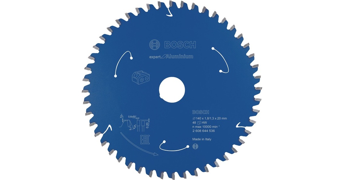 Bosch Kreissägeblatt Expert for Aluminium, Ø 140mm, 48Z(Bohrung 20mm, für Akku-Handkreissägen)