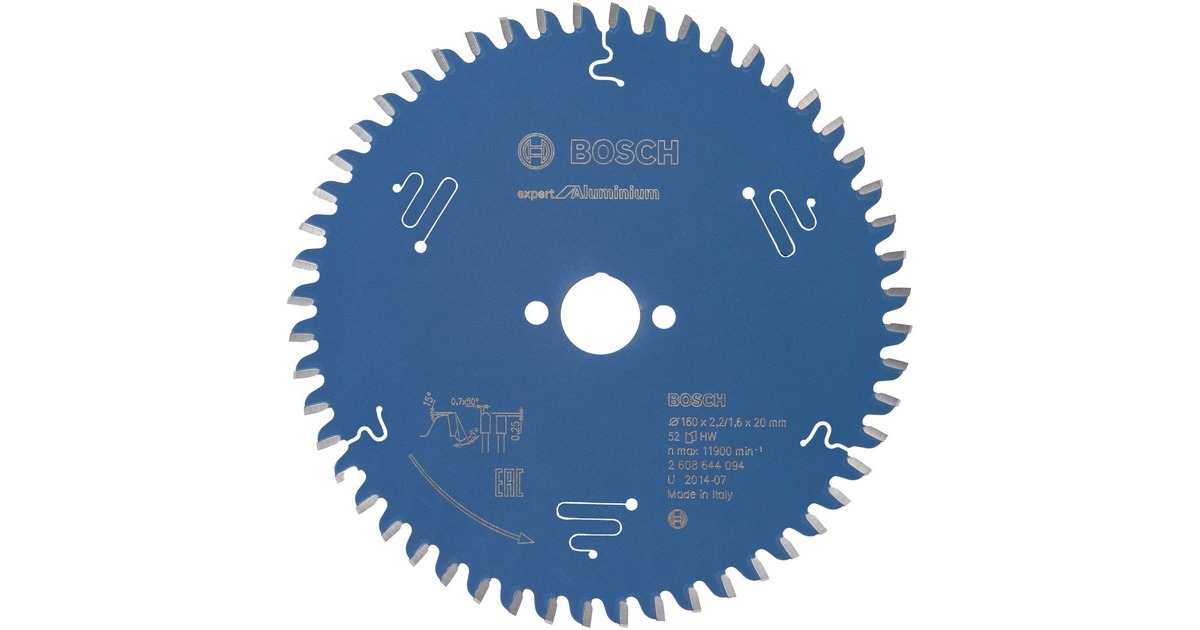 Bosch Kreissägeblatt Expert for Aluminium, Ø 160mm, 52Z(Bohrung 20mm, für Handkreissägen)