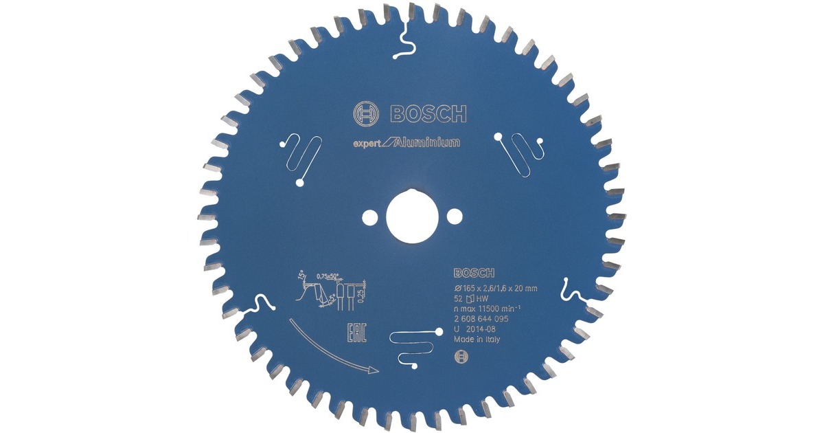 Bosch Kreissägeblatt Expert for Aluminium, Ø 165mm, 52Z(Bohrung 20mm, für Handkreissägen)