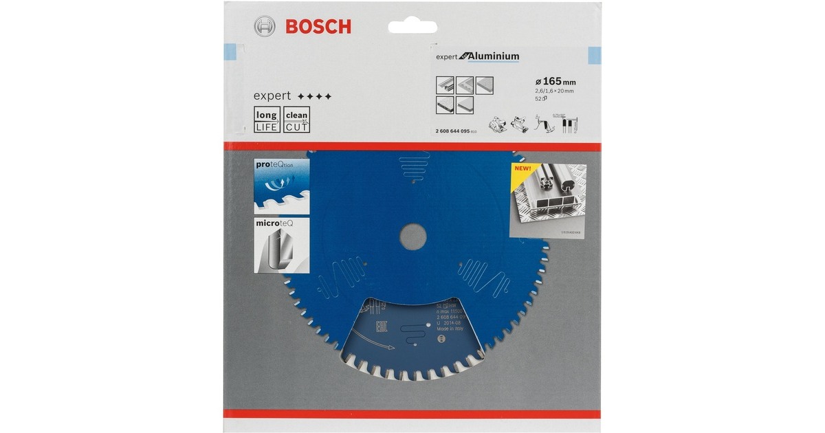 Bosch Kreissägeblatt Expert for Aluminium, Ø 165mm, 52Z(Bohrung 20mm, für Handkreissägen)