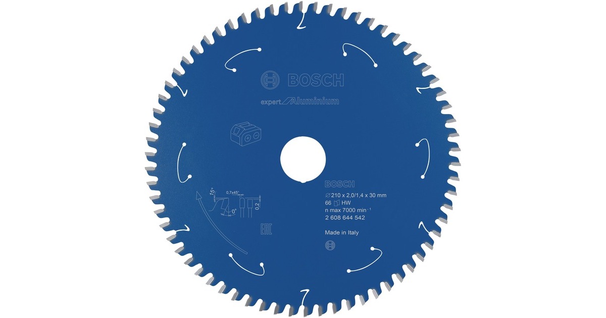 Bosch Kreissägeblatt Expert for Aluminium, Ø 210mm, 66Z(Bohrung 30mm, für Akku-Tischkreissägen)