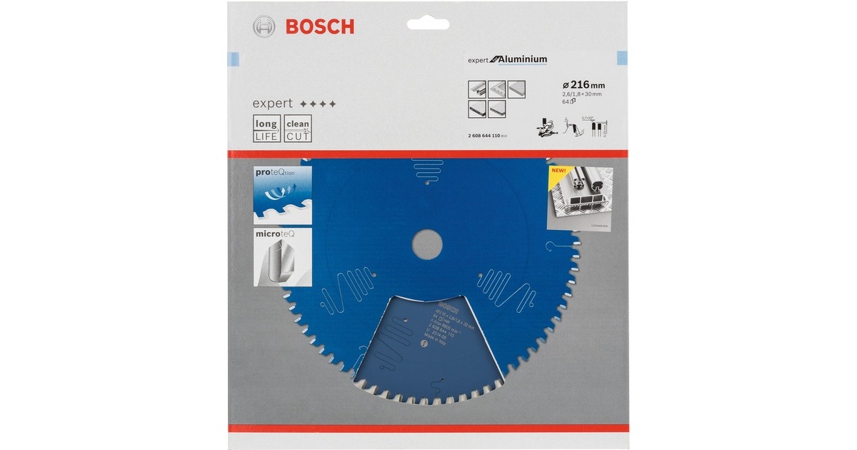 Bosch Kreissägeblatt Expert for Aluminium, Ø 216mm, 64Z(Bohrung 30mm, für Kapp- & Gehrungssägen)