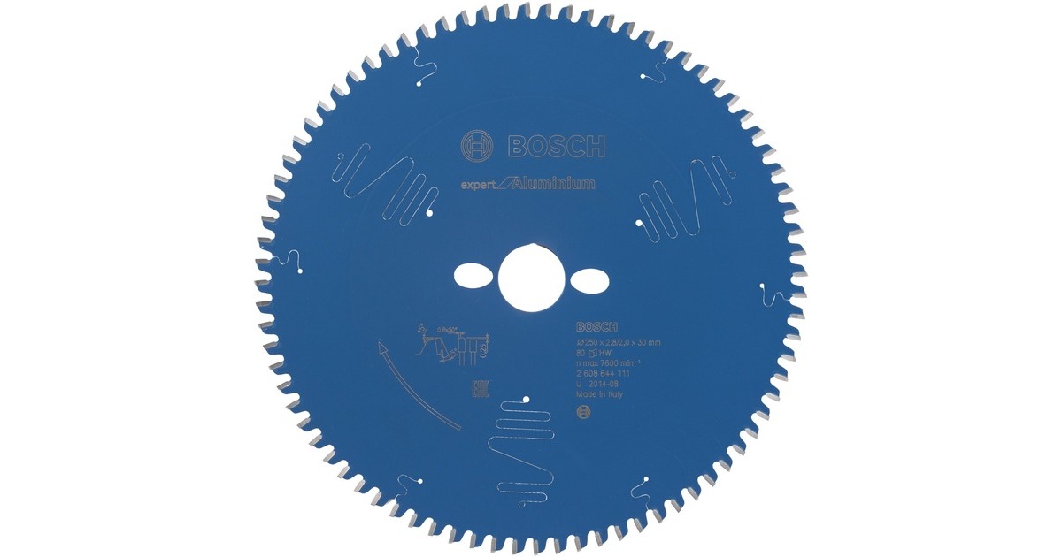 Bosch Kreissägeblatt Expert for Aluminium, Ø 250mm, 80Z(Bohrung 30mm, für Kapp- & Gehrungssägen)