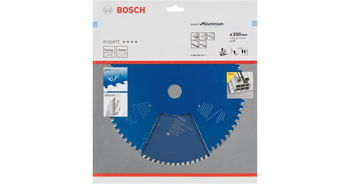 Bosch Kreissägeblatt Expert for Aluminium, Ø 250mm, 80Z(Bohrung 30mm, für Kapp- & Gehrungssägen)