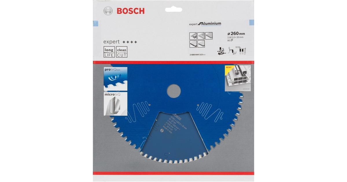 Bosch Kreissägeblatt Expert for Aluminium, Ø 260mm, 80Z(Bohrung 30mm, für Kapp- & Gehrungssägen)
