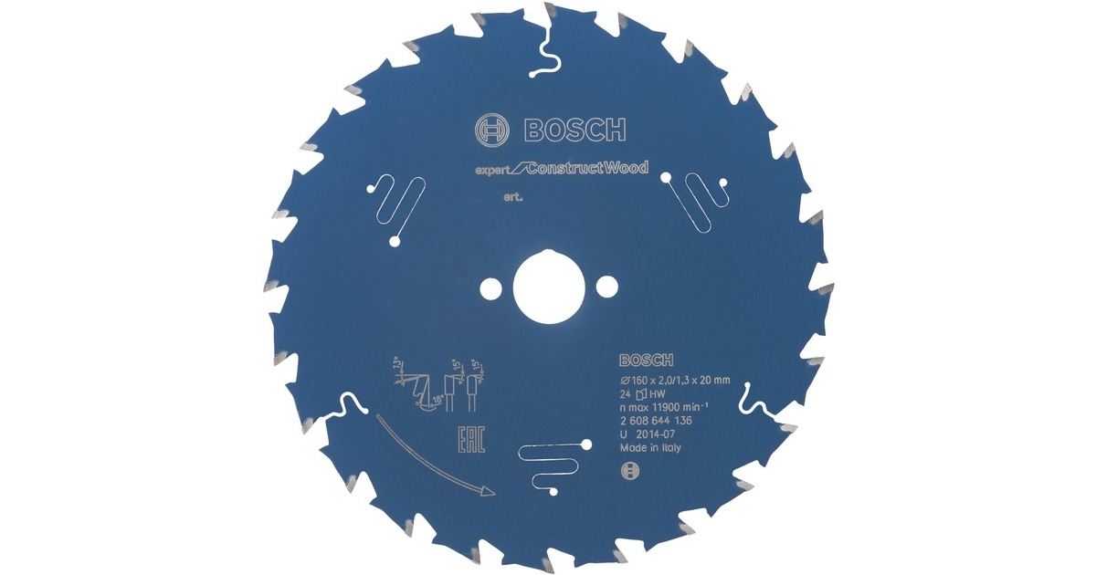 Bosch Kreissägeblatt Expert for Construct Wood, Ø 160mm, 24Z(Bohrung 20mm, für Handkreissägen)