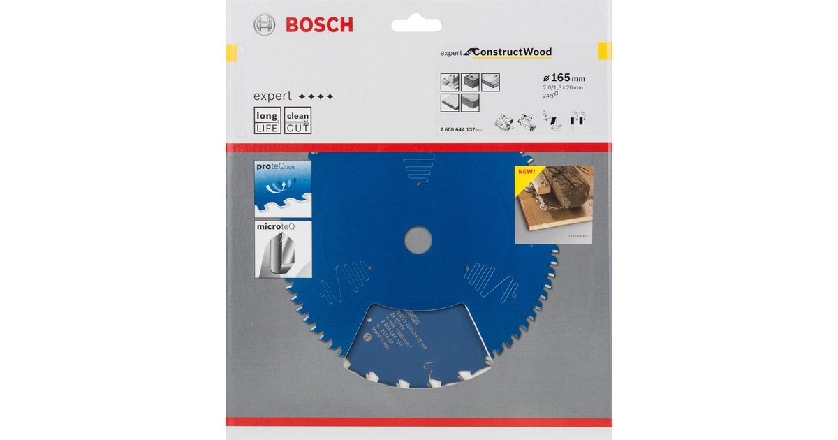 Bosch Kreissägeblatt Expert for Construct Wood, Ø 165mm, 24Z(Bohrung 20mm, für Handkreissägen)