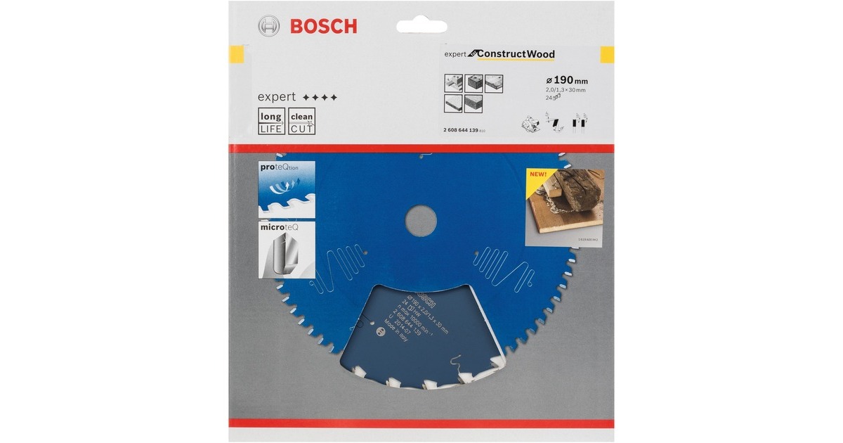 Bosch Kreissägeblatt Expert for Construct Wood, Ø 190mm, 24Z(Bohrung 30mm, für Handkreissägen)