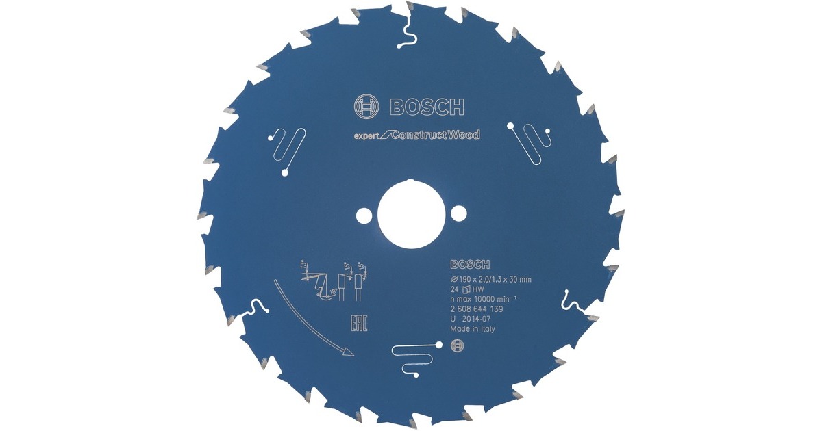 Bosch Kreissägeblatt Expert for Construct Wood, Ø 190mm, 24Z(Bohrung 30mm, für Handkreissägen)