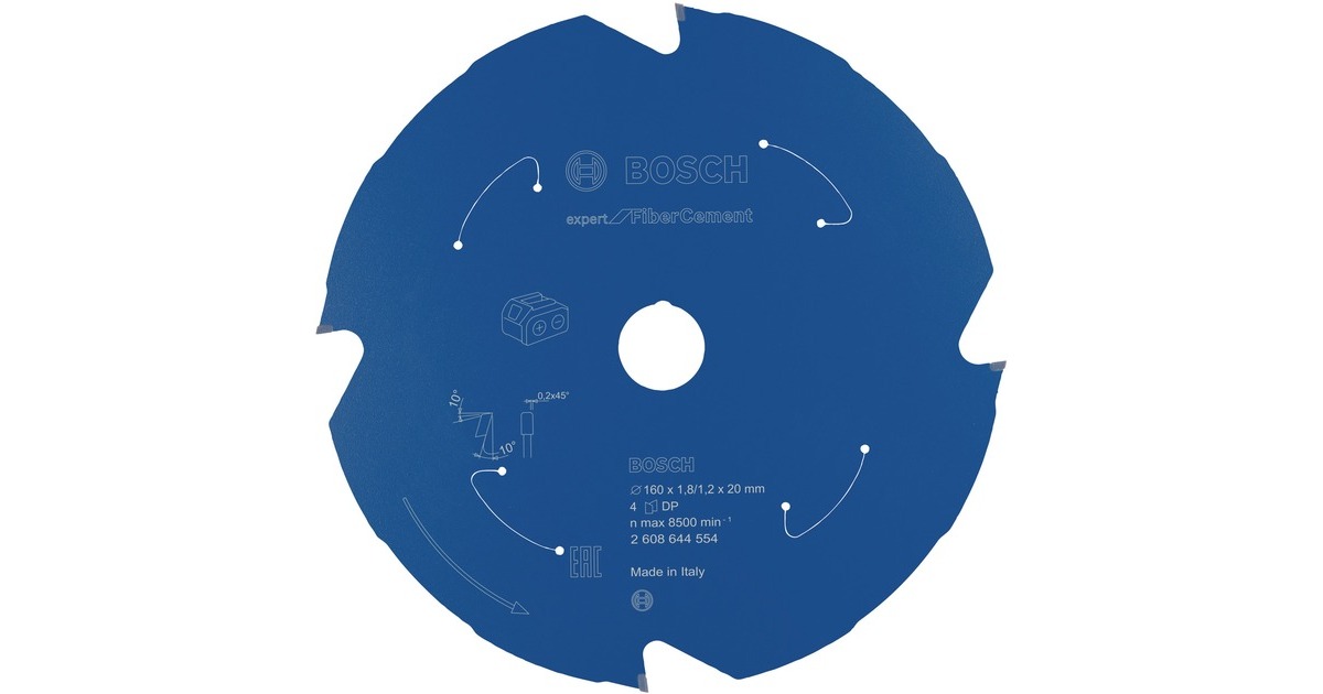 Bosch Kreissägeblatt Expert for Fibre Cement, Ø 160mm, 4Z(Bohrung 20mm, für Akku-Handkreissägen)