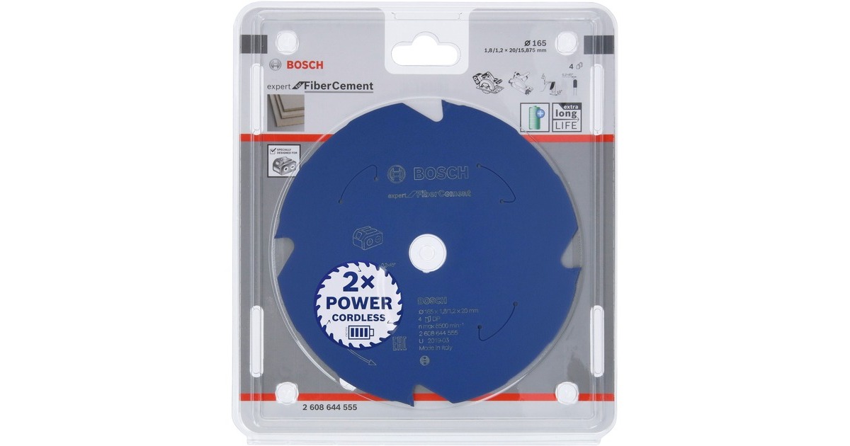 Bosch Kreissägeblatt Expert for Fibre Cement, Ø 165mm, 4Z(Bohrung 20mm, für Akku-Handkreissägen)