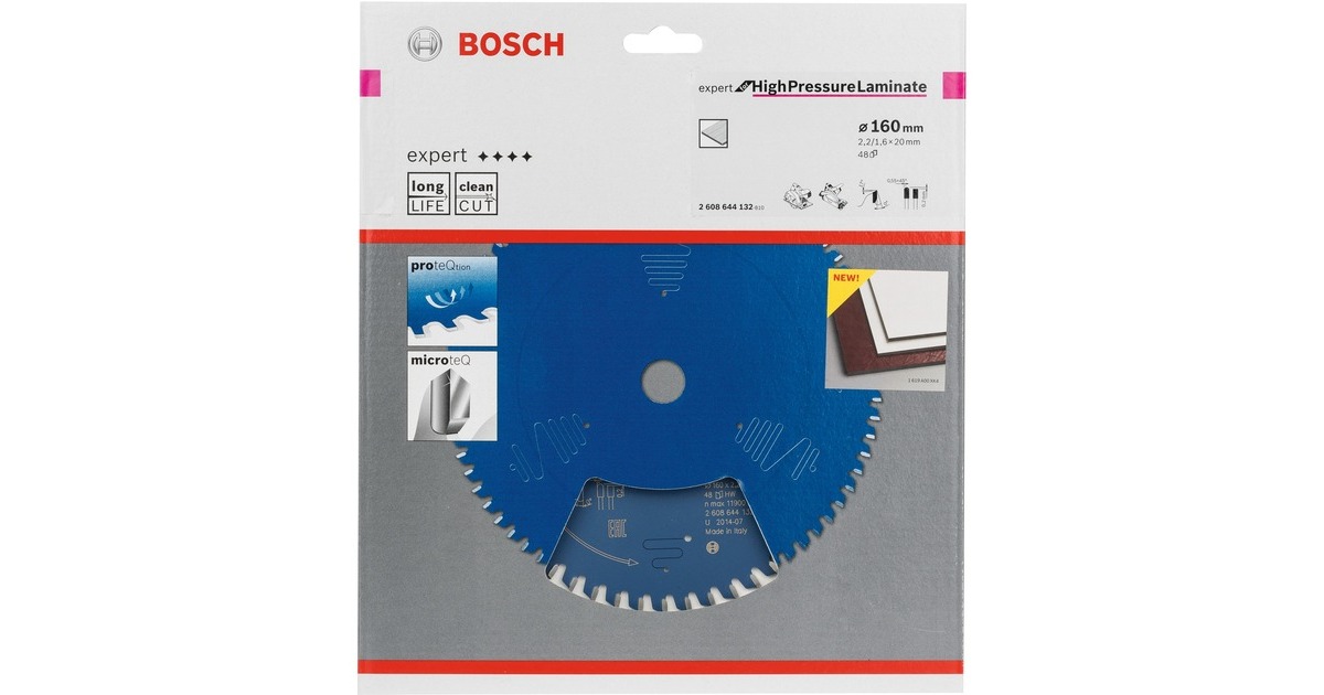 Bosch Kreissägeblatt Expert for High Pressure Laminate, Ø 160mm, 48Z(Bohrung 20mm, für Handkreissägen)