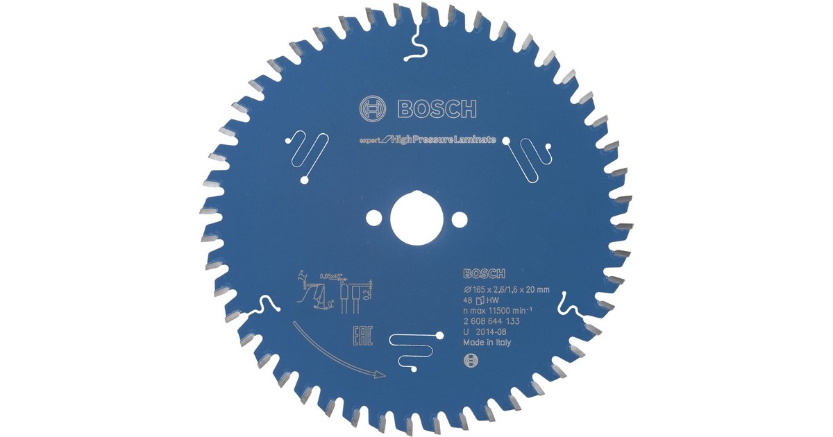 Bosch Kreissägeblatt Expert for High Pressure Laminate, Ø 165mm, 48Z(Bohrung 20mm, für Handkreissägen)