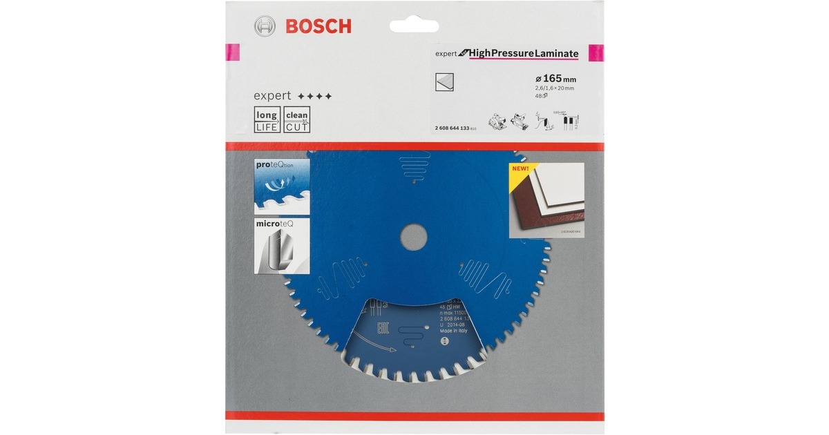Bosch Kreissägeblatt Expert for High Pressure Laminate, Ø 165mm, 48Z(Bohrung 20mm, für Handkreissägen)