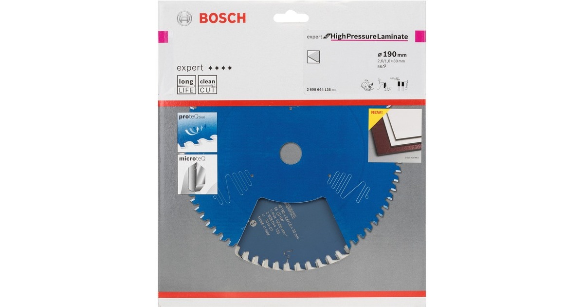 Bosch Kreissägeblatt Expert for High Pressure Laminate, Ø 190mm, 56Z(Bohrung 30mm, für Handkreissägen)