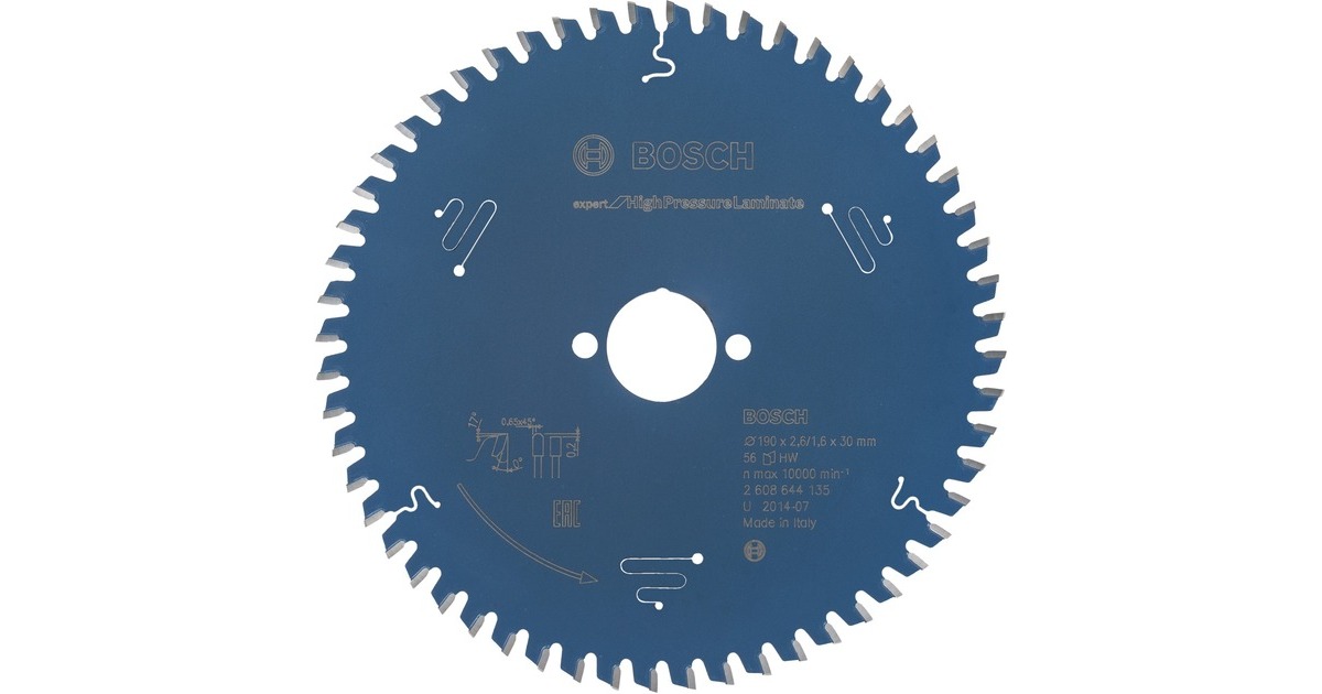 Bosch Kreissägeblatt Expert for High Pressure Laminate, Ø 190mm, 56Z(Bohrung 30mm, für Handkreissägen)
