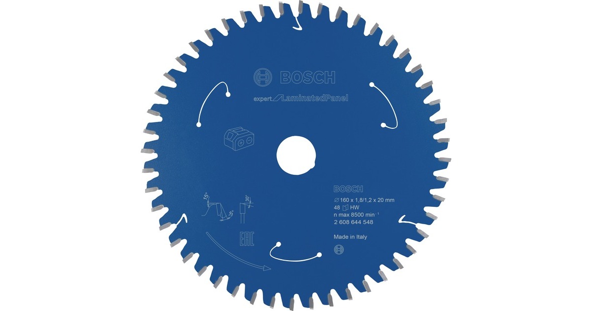 Bosch Kreissägeblatt Expert for Laminated Panel, Ø 160mm, 48Z(Bohrung 20mm, für Akku-Handkreissägen)