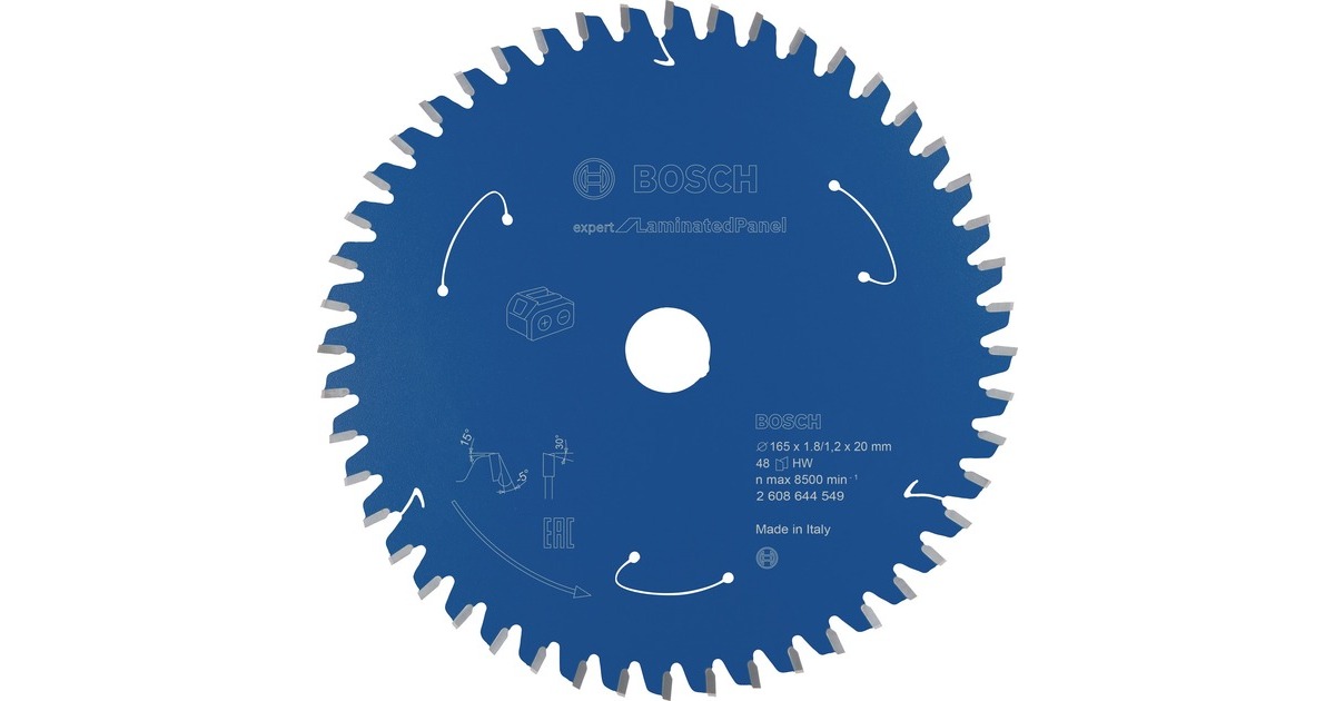 Bosch Kreissägeblatt Expert for Laminated Panel, Ø 165mm, 48Z(Bohrung 20mm, für Akku-Handkreissägen)