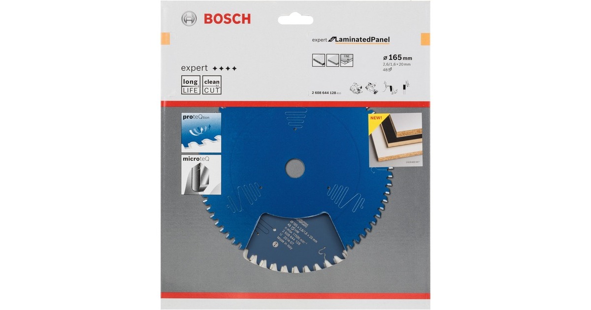 Bosch Kreissägeblatt Expert for Laminated Panel, Ø 165mm, 48Z(Bohrung 20mm, für Handkreissägen)